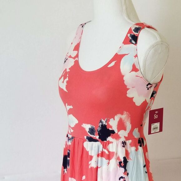 SO Scoop Neck Maxi Dress salmon floral Size XS - Picture 3 of 7